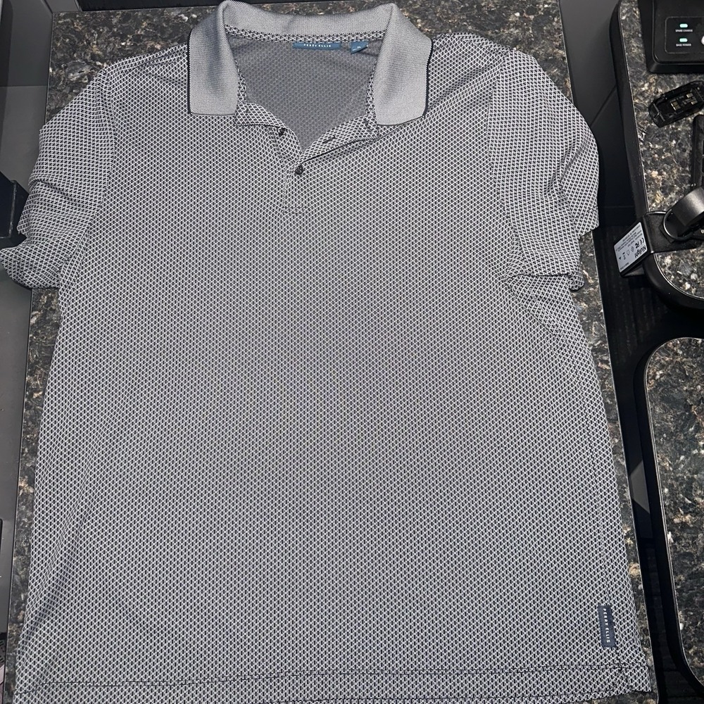 Perry Ellis‎ Mens Polo Shirt Short Sleeve Size M Cotton Gray/ Blk  RN#37763
